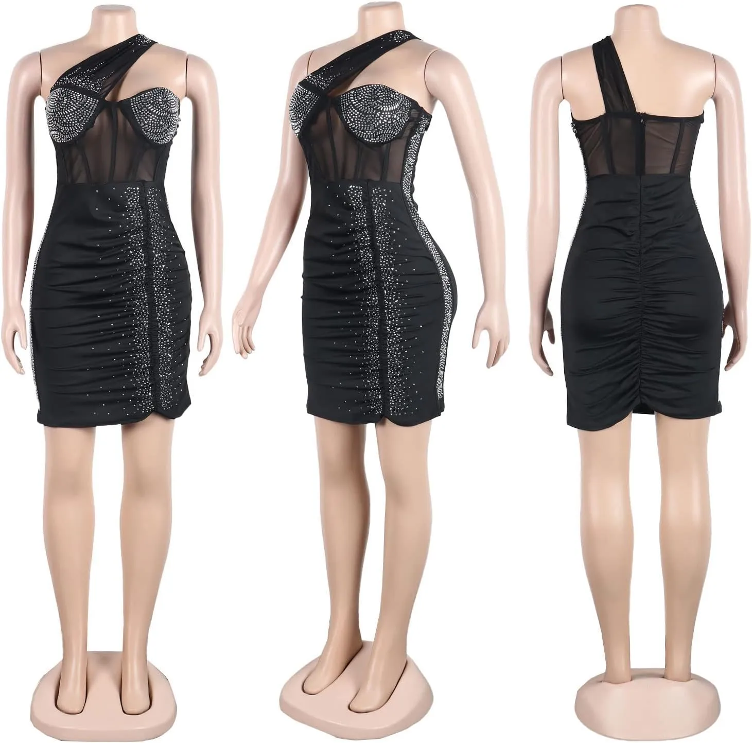 Sexy Dresses for Women Party Club Night Elegant Long Sleeve Feather Detailed Sheer Mesh Mini Vestidos