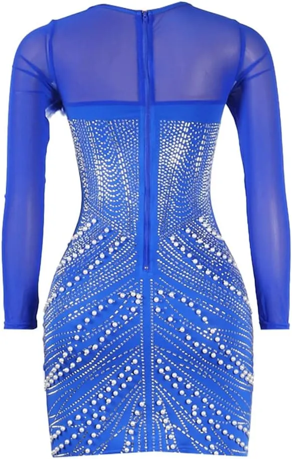 Sexy Dresses for Women Party Club Night Elegant Long Sleeve Feather Detailed Sheer Mesh Mini Vestidos