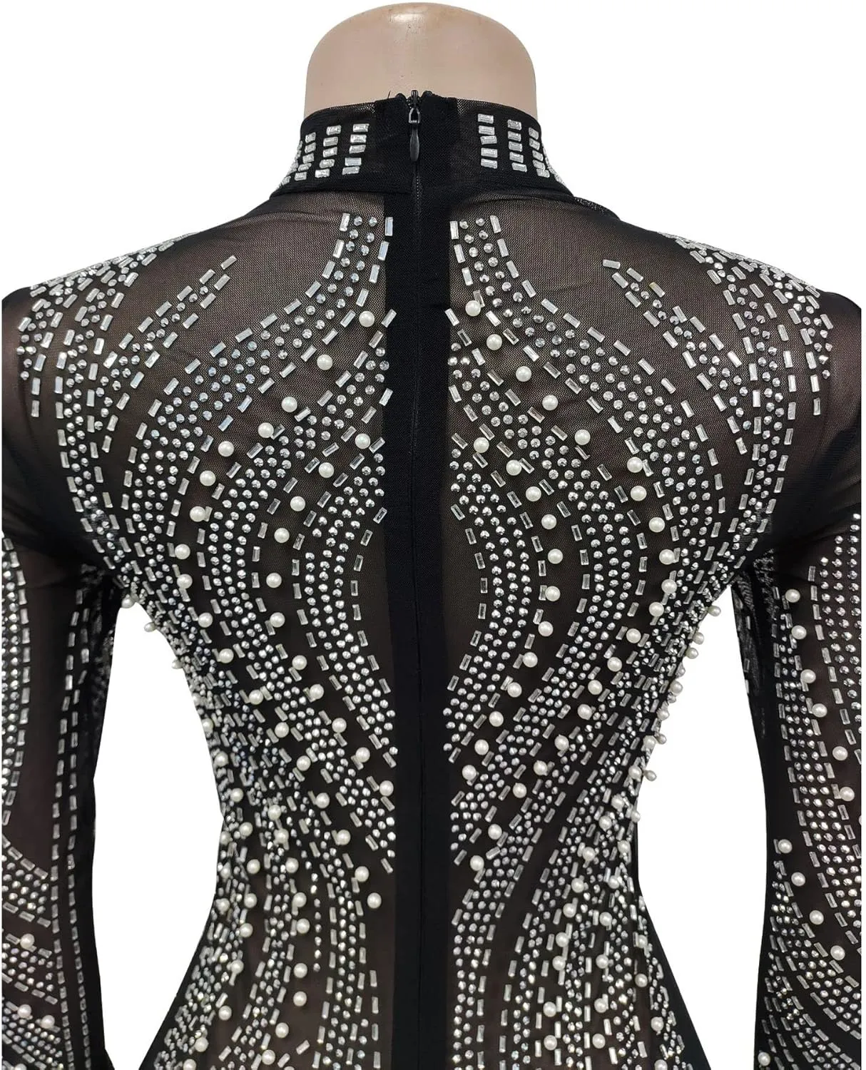 Sexy Dresses for Women Party Club Night Elegant Long Sleeve Feather Detailed Sheer Mesh Mini Vestidos