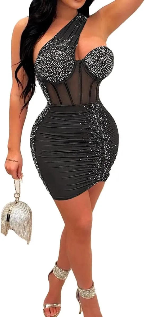 Sexy Dresses for Women Party Club Night Elegant Long Sleeve Feather Detailed Sheer Mesh Mini Vestidos