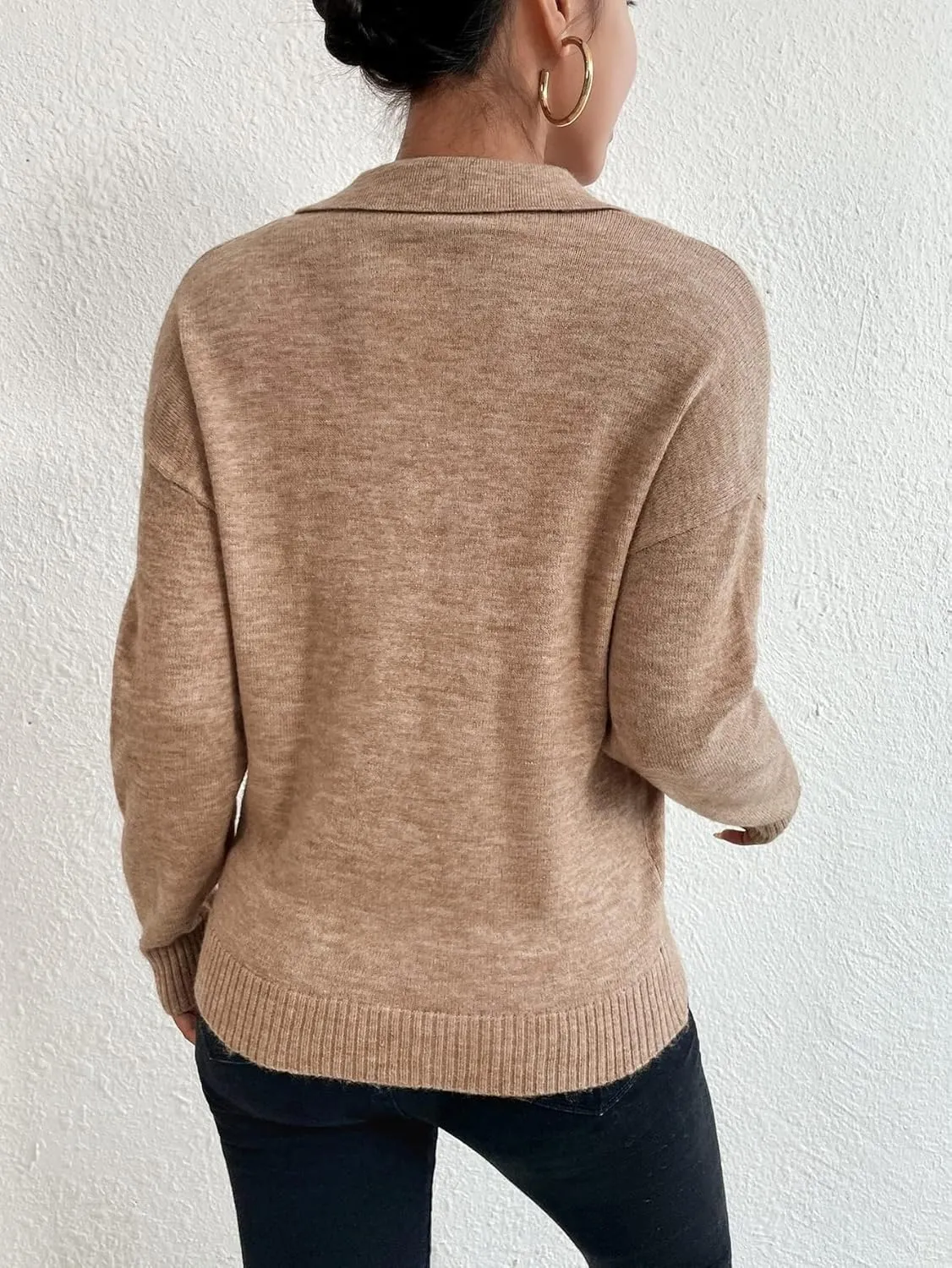SHENHE Women's Casual V Neck Long Sleeve Knitted Pullover Polo Sweater Jumper Tops