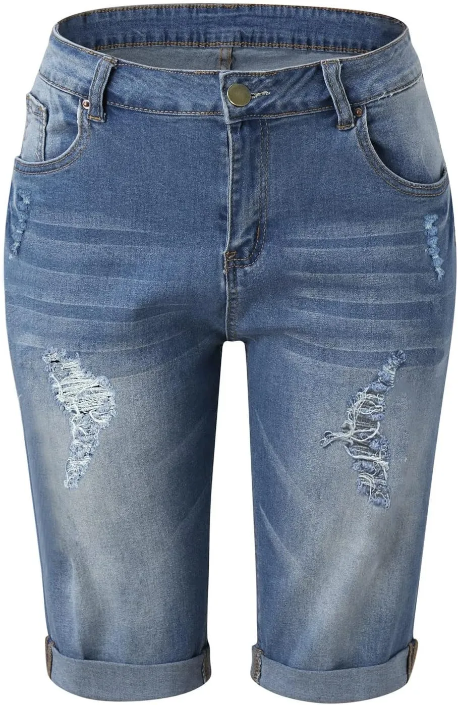 Shorts for Women Trendy Casual Denim Shorts High Waisted Knee Length Summer Frayed Distressed Jeans Short with Pockets