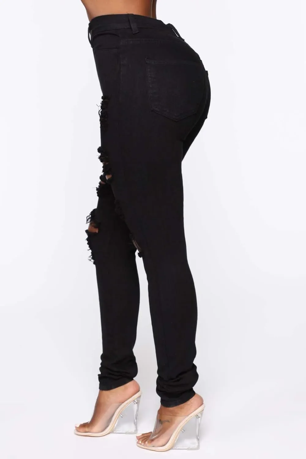 Skinny Fit Women's Distressed Jeans, High Waisted, Stretch Denim, Butt Lifting, Slim Leg