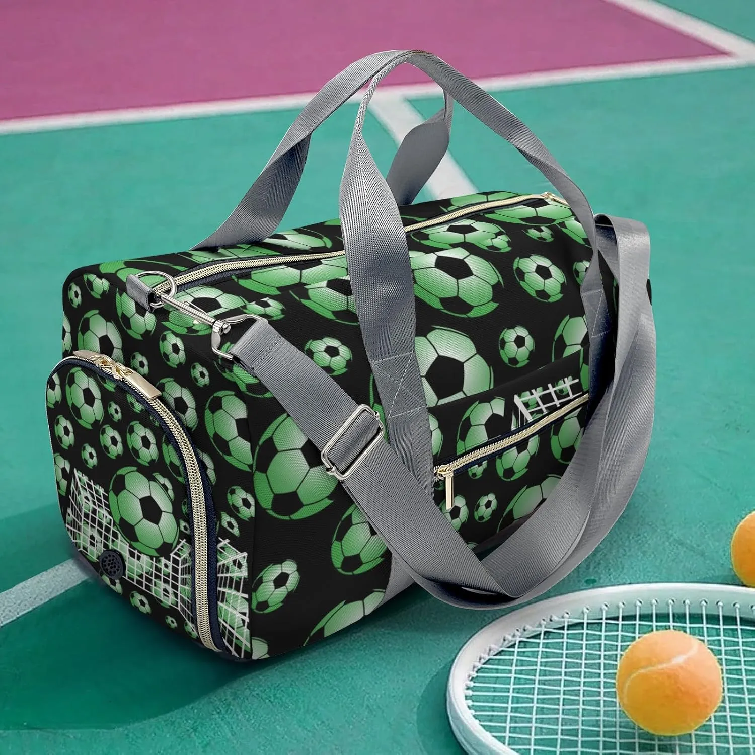 Soccer Ball Player Number Name Duffle Bag for Travel, Weekender Bag with Shoe Compartment, Carry On Overnight Bag Gym Bag Hospital Bags