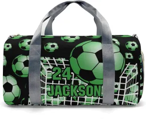 Soccer Ball Player Number Name Duffle Bag for Travel, Weekender Bag with Shoe Compartment, Carry On Overnight Bag Gym Bag Hospital Bags