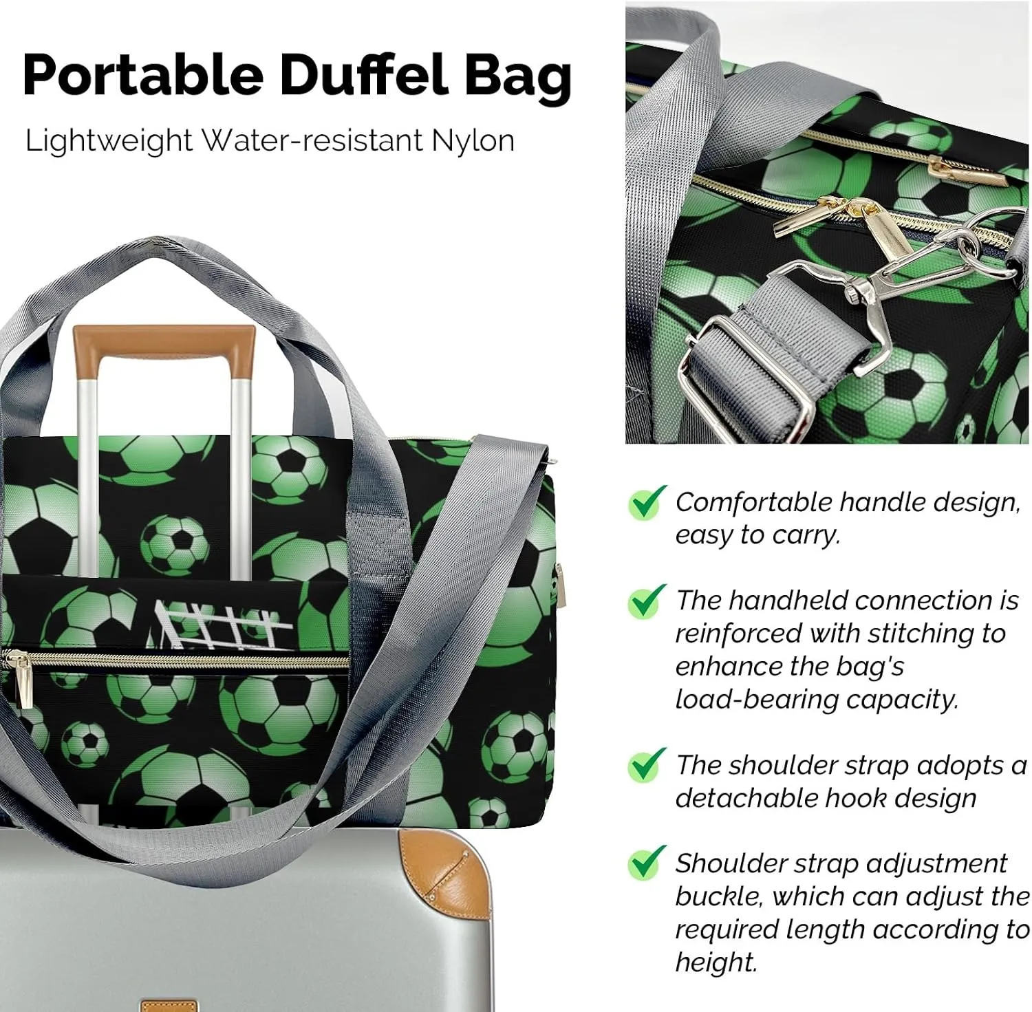 Soccer Ball Player Number Name Duffle Bag for Travel, Weekender Bag with Shoe Compartment, Carry On Overnight Bag Gym Bag Hospital Bags