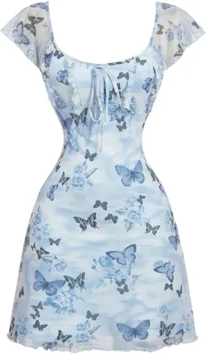 SOLY HUX Women's Vintage Floral Dress Summer Cap Sleeve Mini Dresses Going Out Beach Short Dress