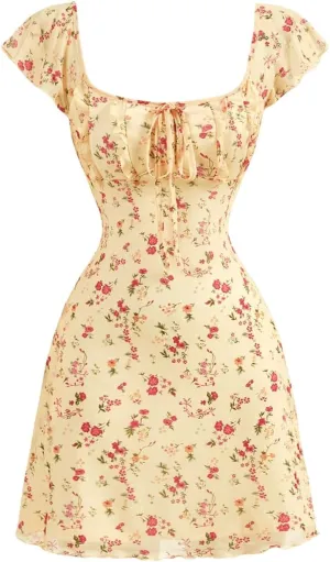 SOLY HUX Women's Vintage Floral Dress Summer Cap Sleeve Mini Dresses Going Out Beach Short Dress