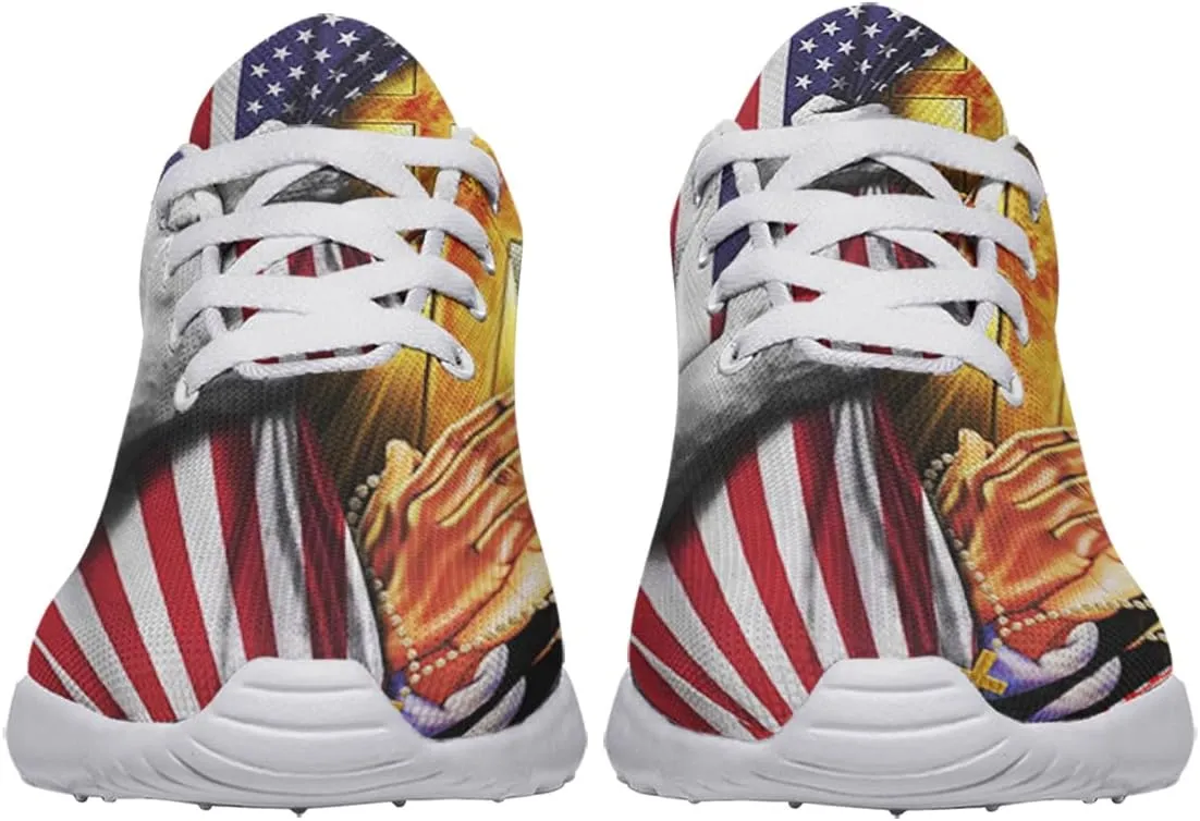 Sonzj-II Christian Jesus Shoes, Lace Up Walking Sneakers, Cross Running Shoes Mesh Breathable Sports Trainers