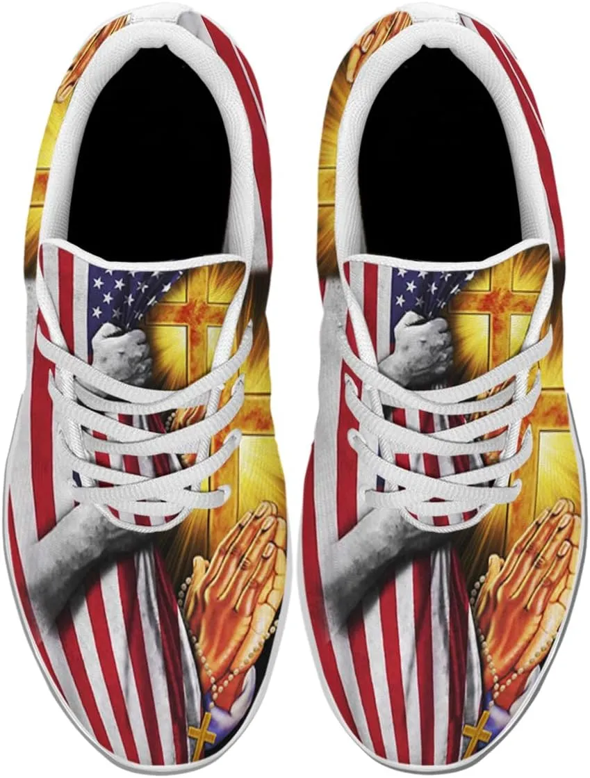 Sonzj-II Christian Jesus Shoes, Lace Up Walking Sneakers, Cross Running Shoes Mesh Breathable Sports Trainers