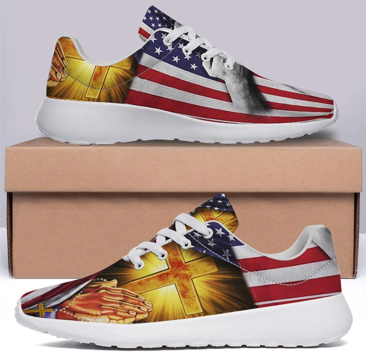 Sonzj-II Christian Jesus Shoes, Lace Up Walking Sneakers, Cross Running Shoes Mesh Breathable Sports Trainers