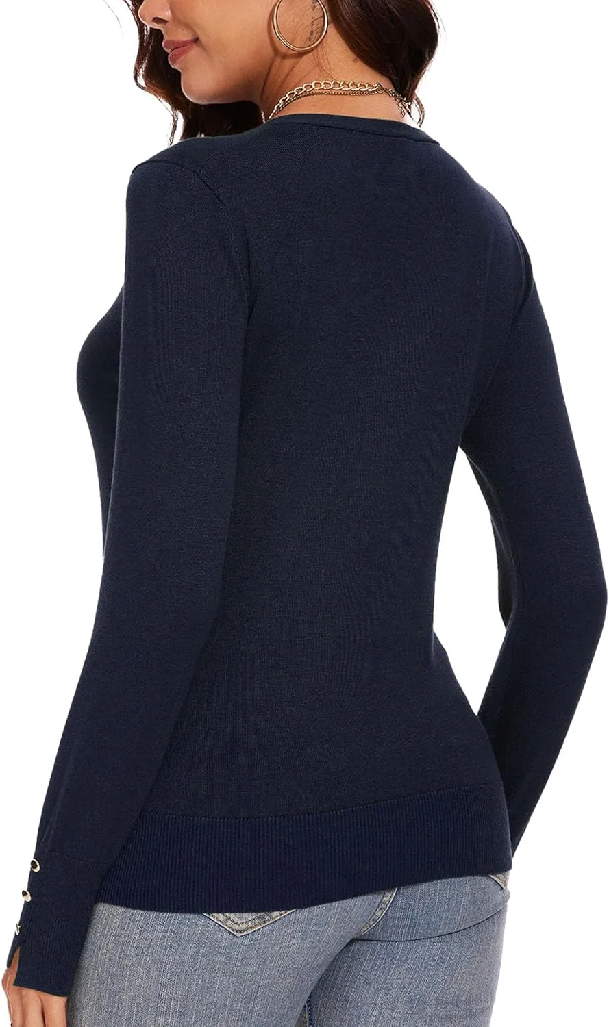 Spicy Sandia Women's V Neck Sweaters Long Sleeve Lightweight Pullover Knit Shirt Essential Top Dressy Casual