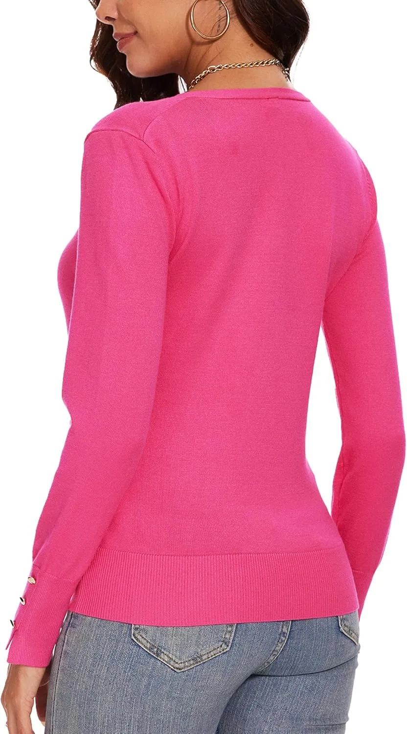 Spicy Sandia Women's V Neck Sweaters Long Sleeve Lightweight Pullover Knit Shirt Essential Top Dressy Casual