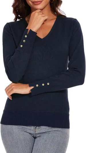 Spicy Sandia Women's V Neck Sweaters Long Sleeve Lightweight Pullover Knit Shirt Essential Top Dressy Casual