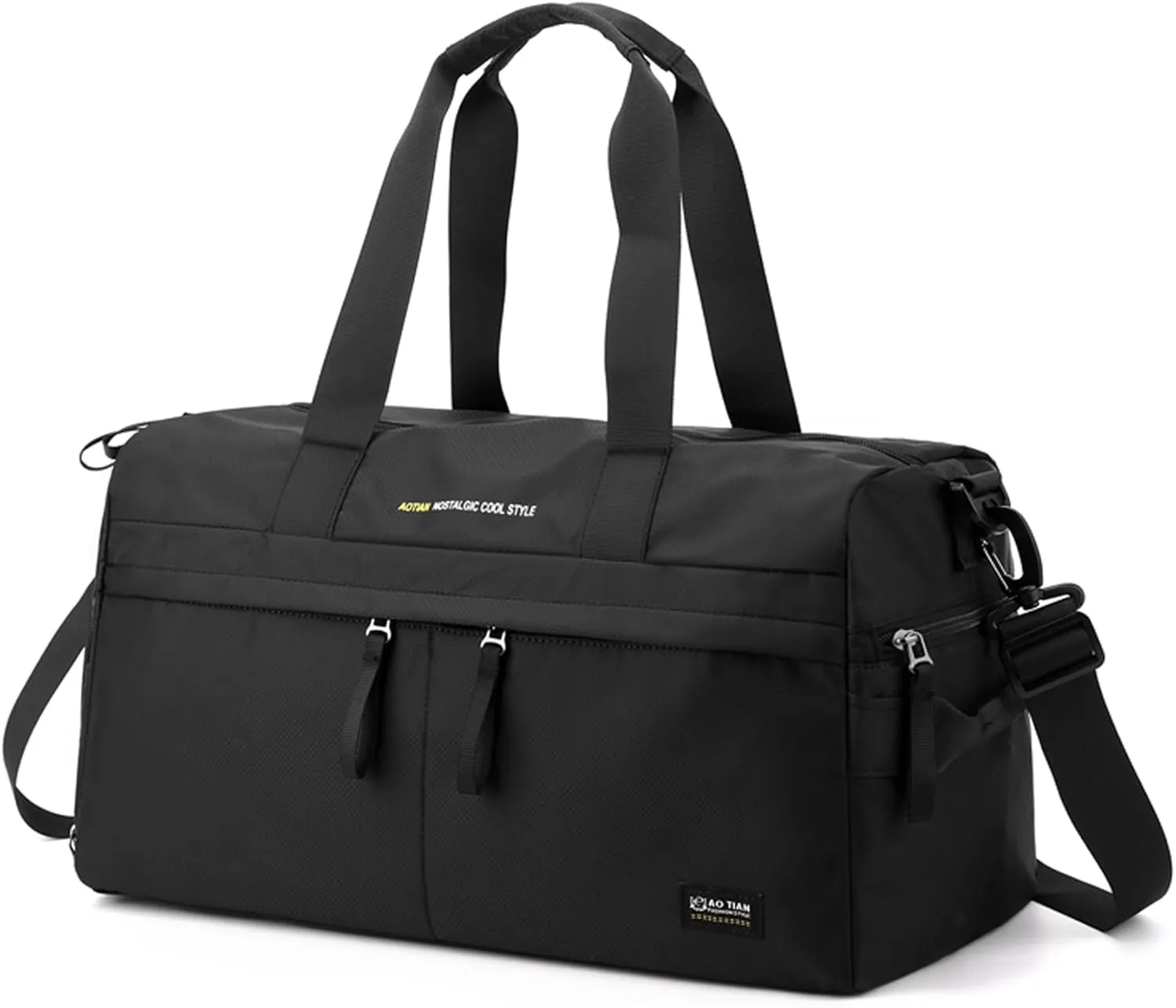 Sports Gym Duffle Bag for Men and Women 30L with Shoes Compartment and Wet Pocket, Oxford Waterproof Weekender Overnight Carry on Tote Bag for Yoga Fitness Airplane Travel, Black, Shoes Compartment
