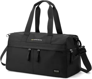 Sports Gym Duffle Bag for Men and Women 30L with Shoes Compartment and Wet Pocket, Oxford Waterproof Weekender Overnight Carry on Tote Bag for Yoga Fitness Airplane Travel, Black, Shoes Compartment