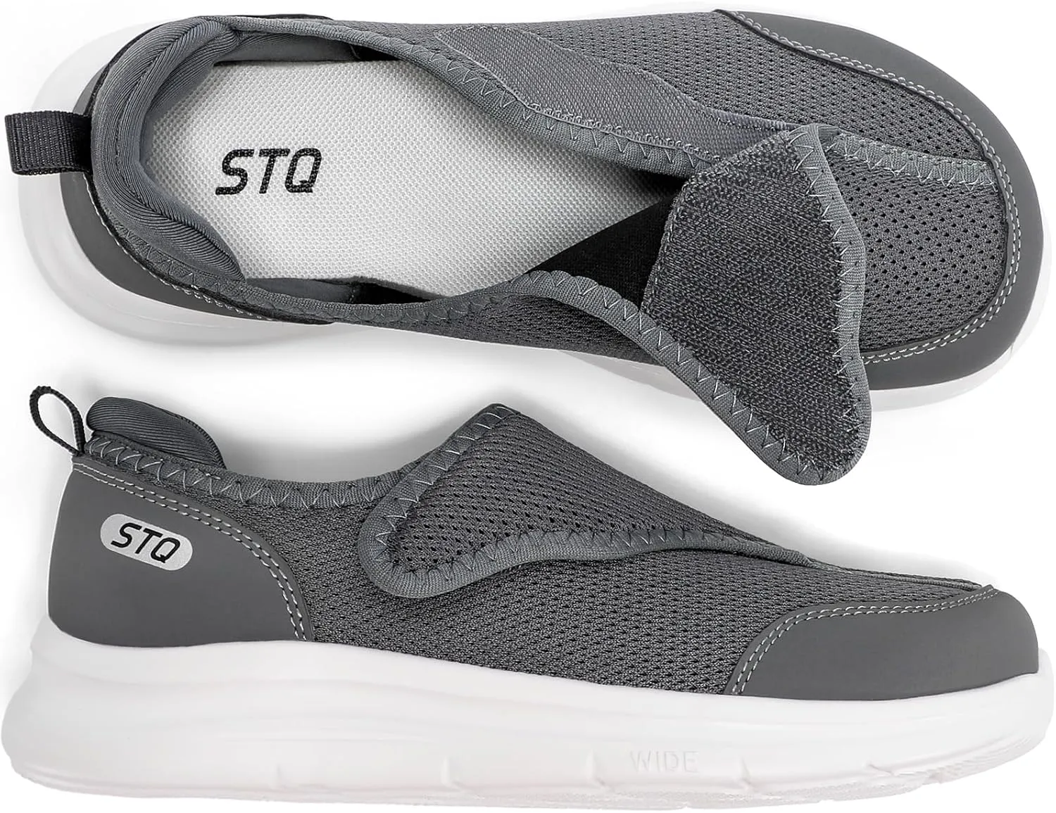 STQ Wide Toe Box Shoes Women Walking Shoe, Hook and Loops Orthopedic Shoes with Arch Support for Seniors, Bunions, Plantar Fasciitis, Hammertoes, Swollen Feet