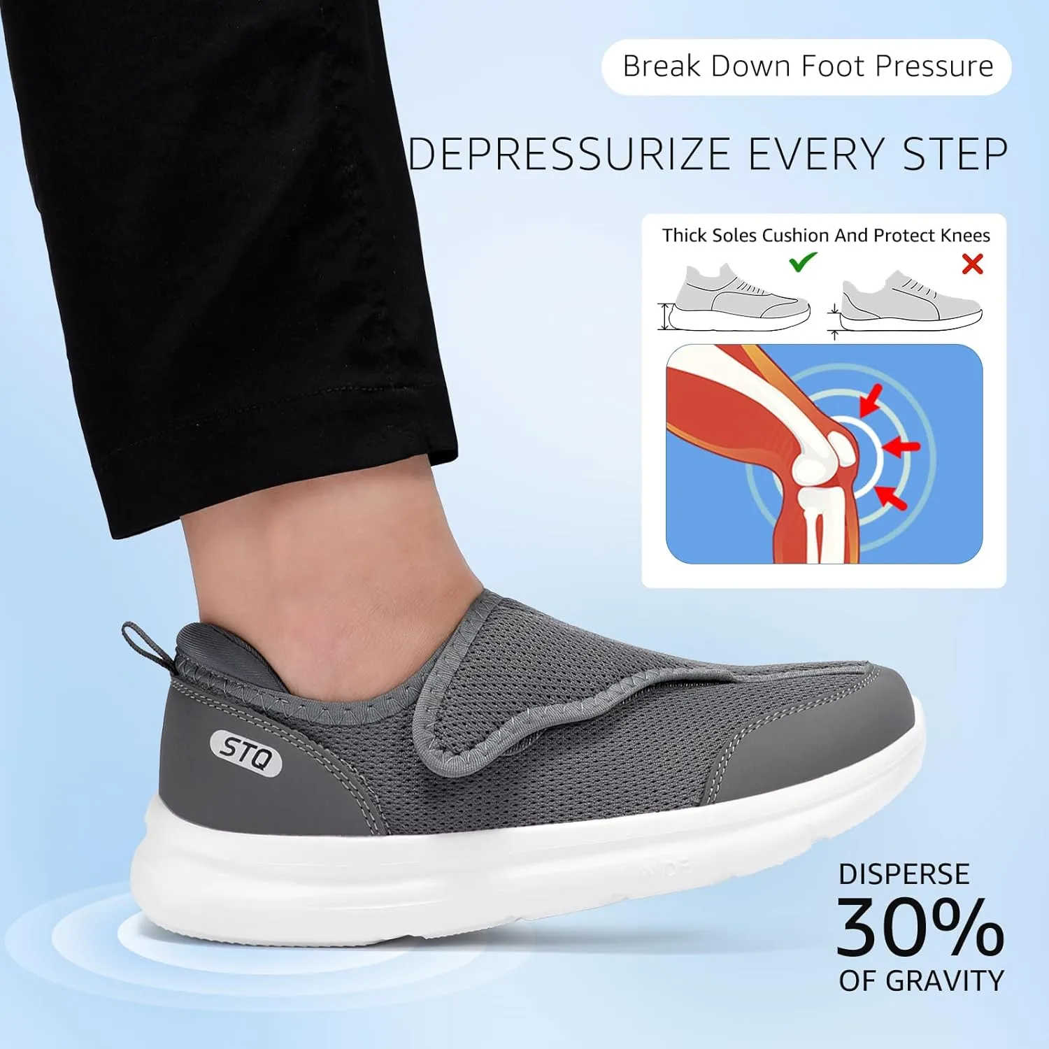 STQ Wide Toe Box Shoes Women Walking Shoe, Hook and Loops Orthopedic Shoes with Arch Support for Seniors, Bunions, Plantar Fasciitis, Hammertoes, Swollen Feet