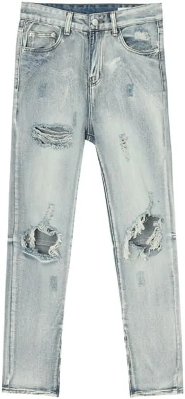 Straight Leg Jeans Y2k Retro Streetwear Pants Casual Wide Leg Grunge Pants Loose Fit Jeans Ripped Jeans