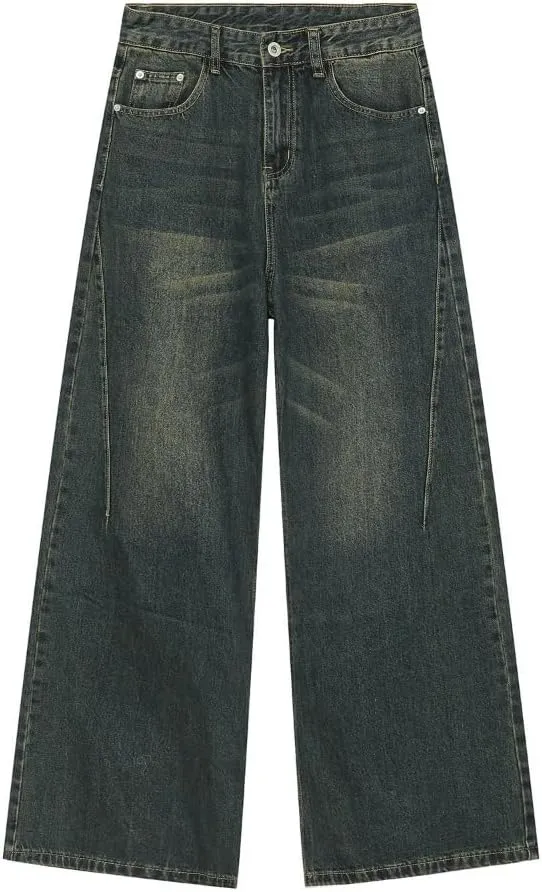 Straight Leg Jeans Y2k Retro Streetwear Pants Casual Wide Leg Grunge Pants Loose Fit Jeans