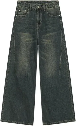 Straight Leg Jeans Y2k Retro Streetwear Pants Casual Wide Leg Grunge Pants Loose Fit Jeans