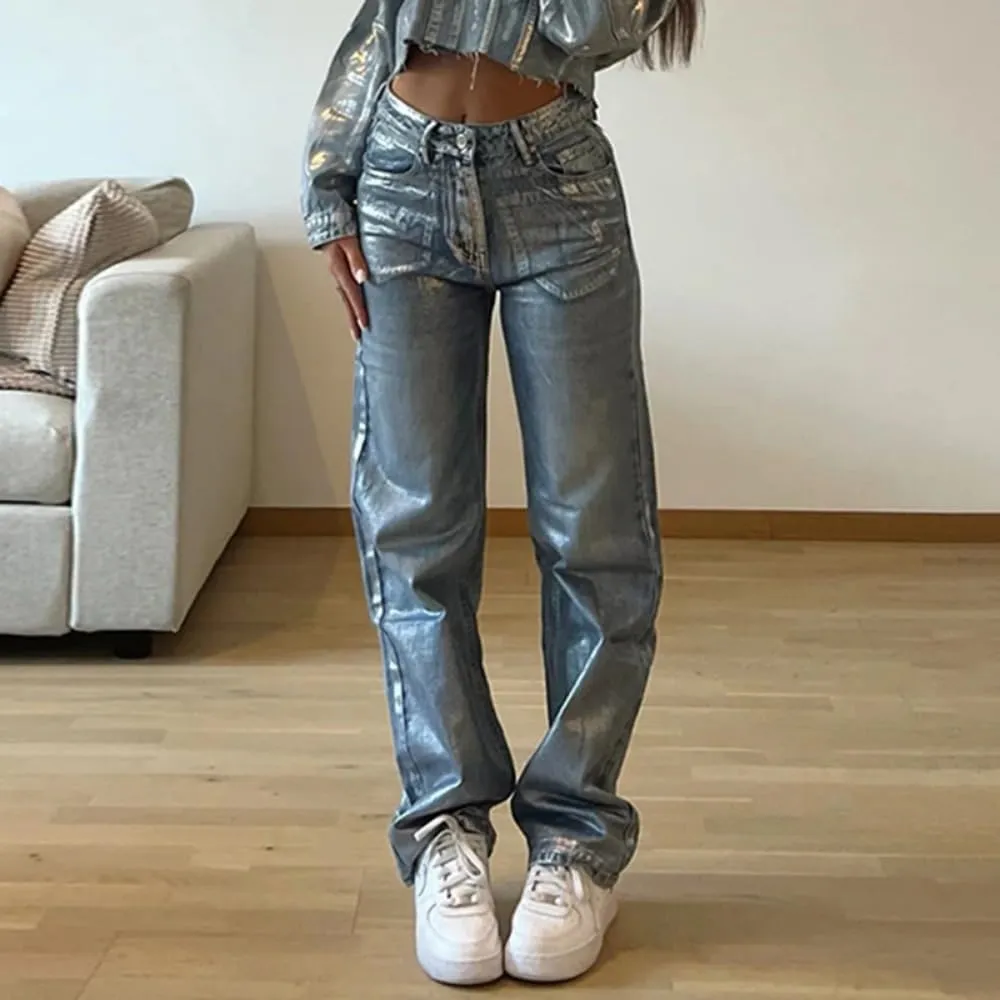 Straight Leg Jeans Y2k Retro Streetwear Pants Casual Wide Leg Parachute Pants Trendy Cargo Pants High Waist Pants