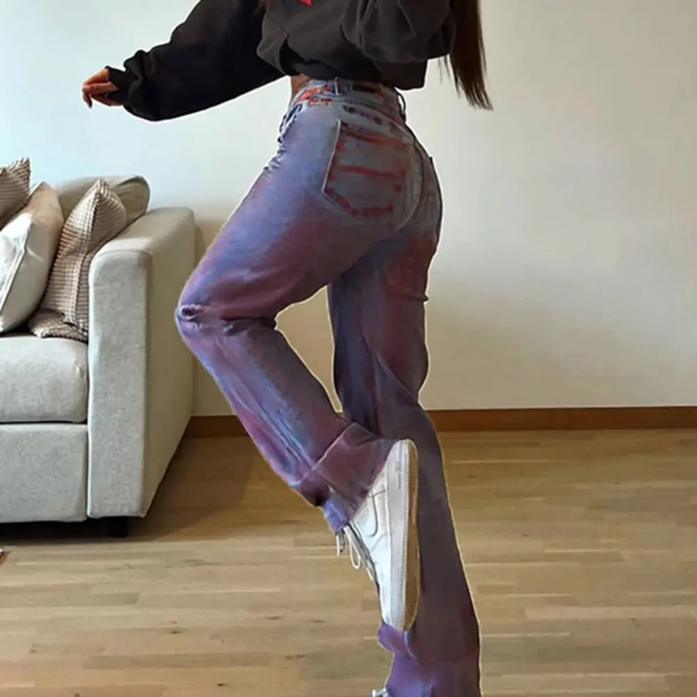 Straight Leg Jeans Y2k Retro Streetwear Pants Casual Wide Leg Parachute Pants Trendy Cargo Pants High Waist Pants