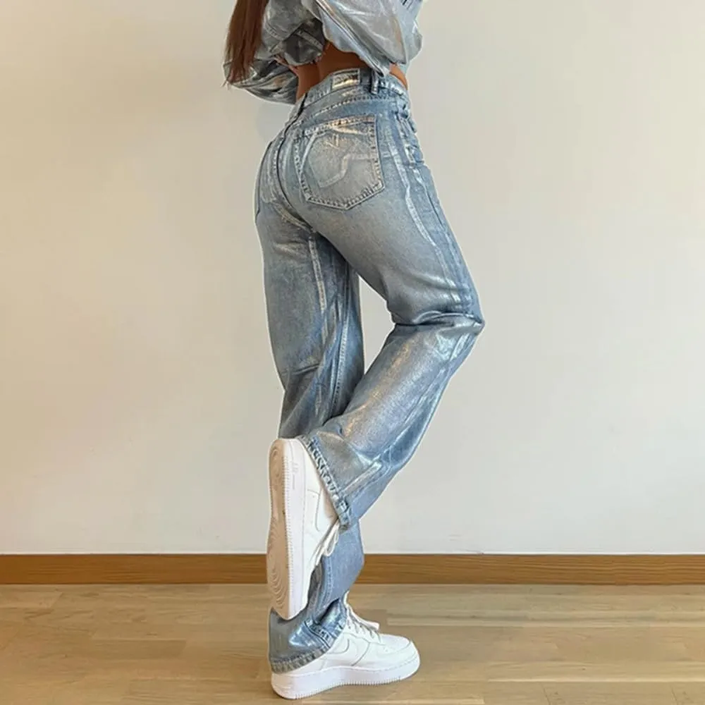 Straight Leg Jeans Y2k Retro Streetwear Pants Casual Wide Leg Parachute Pants Trendy Cargo Pants High Waist Pants