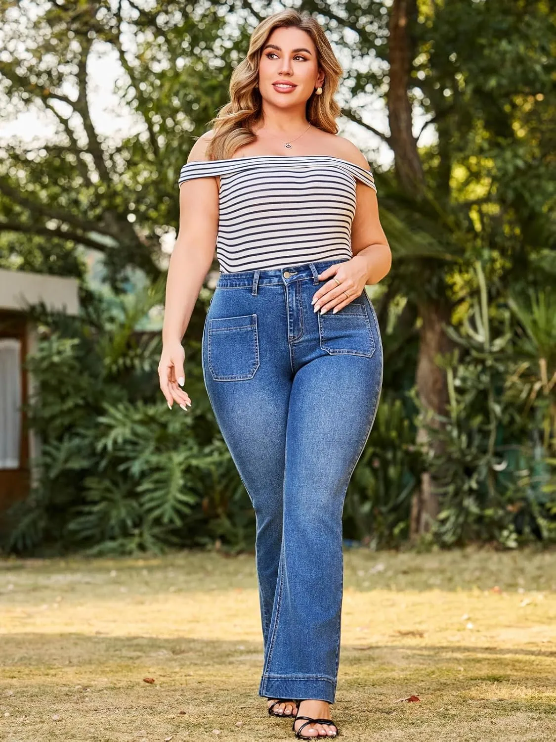 Stretchy Bootcut Jeans for Women High Waisted Jeans for Women with Pockets Standard