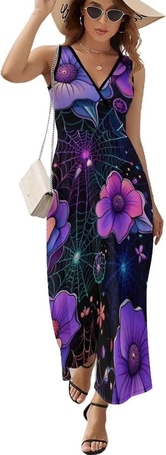 Summer Casual Tunic Dress V-Neck Sleeveless Fitted Beach Swing Dress