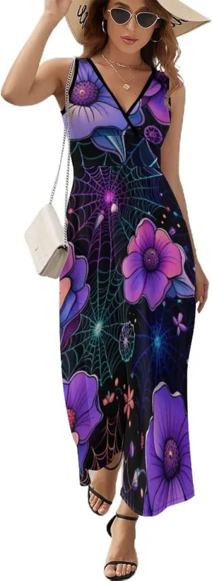 Summer Casual Tunic Dress V-Neck Sleeveless Fitted Beach Swing Dress