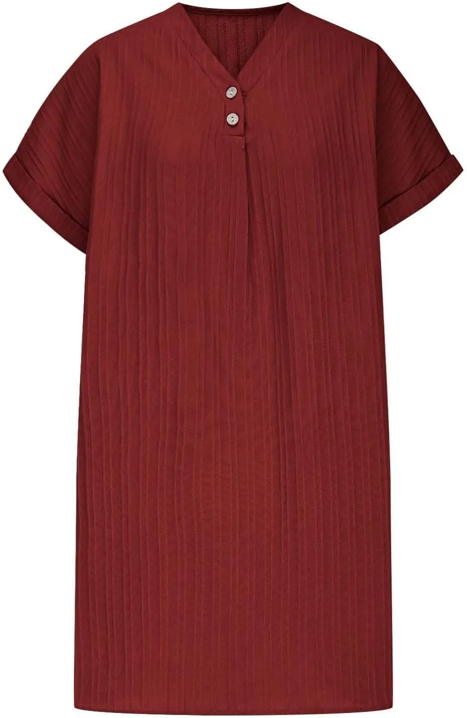 Summer Cotton Linen Collared Shift Shirt Dress Women Casual Loose Fit Roll-Up Short Sleeve V Neck Lounge Dresses