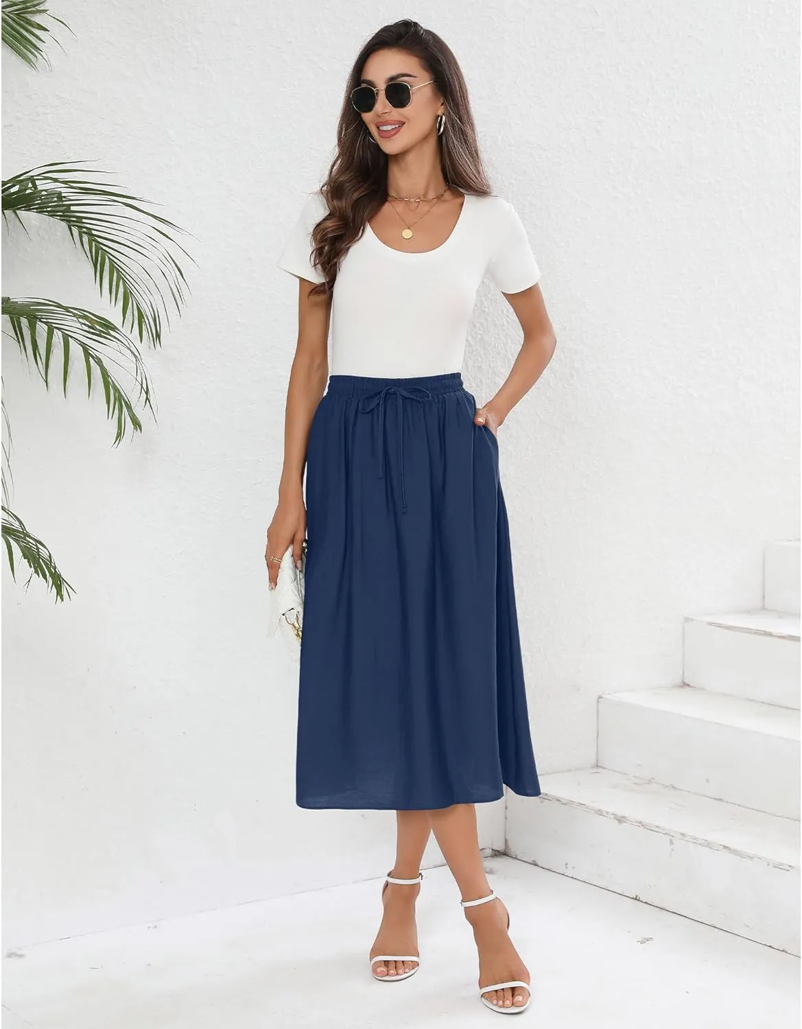Summer Skirts with Pockets 2025 Boho Midi Length Skirt High Waisted Beach Cover Up for Women Trendy(S-2XL)