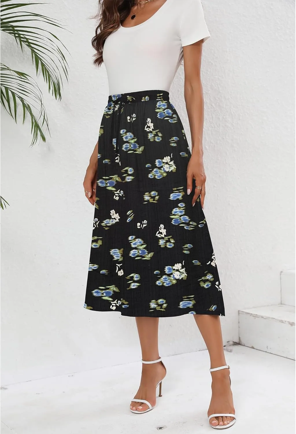 Summer Skirts with Pockets 2025 Boho Midi Length Skirt High Waisted Beach Cover Up for Women Trendy(S-2XL)