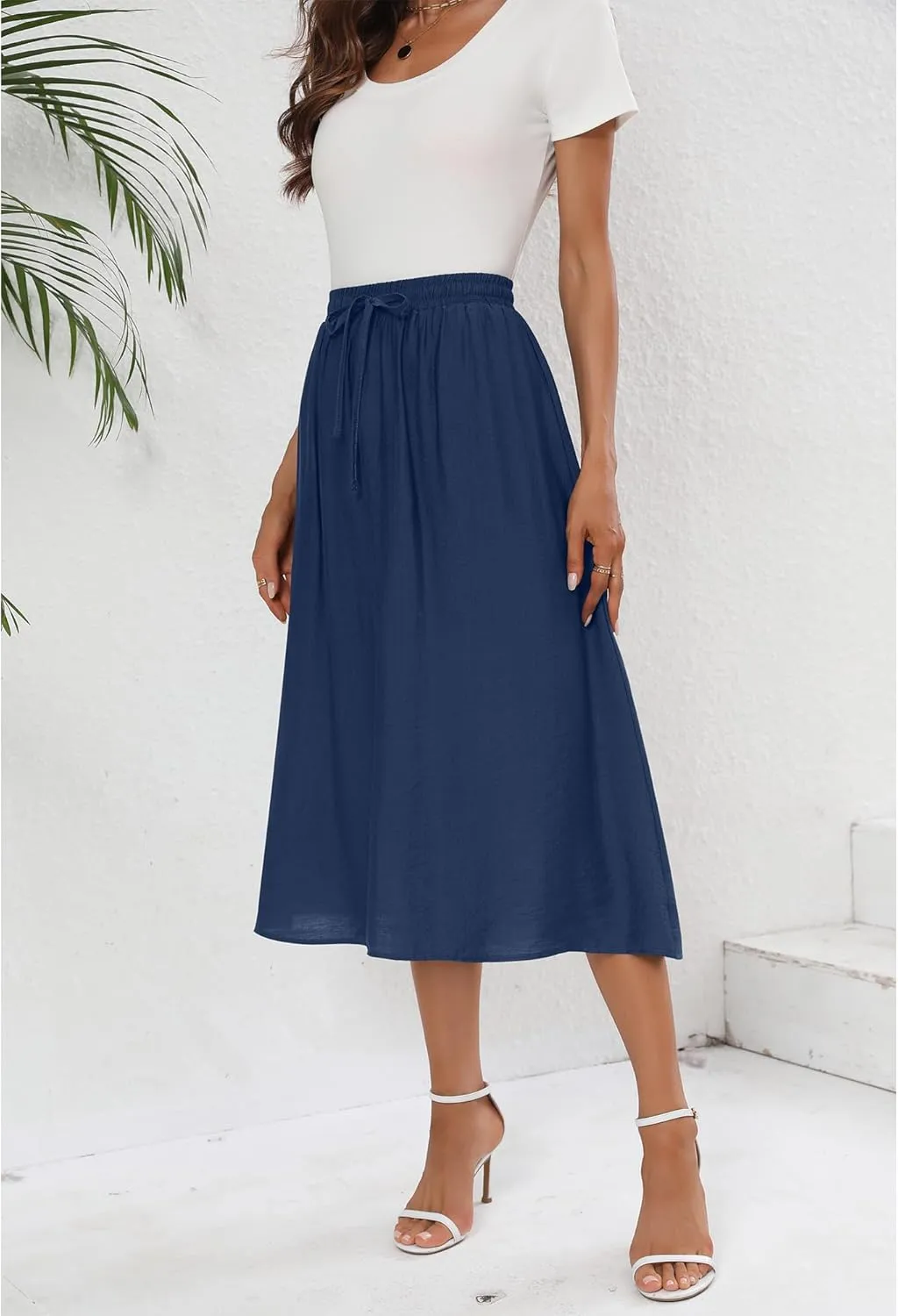 Summer Skirts with Pockets 2025 Boho Midi Length Skirt High Waisted Beach Cover Up for Women Trendy(S-2XL)