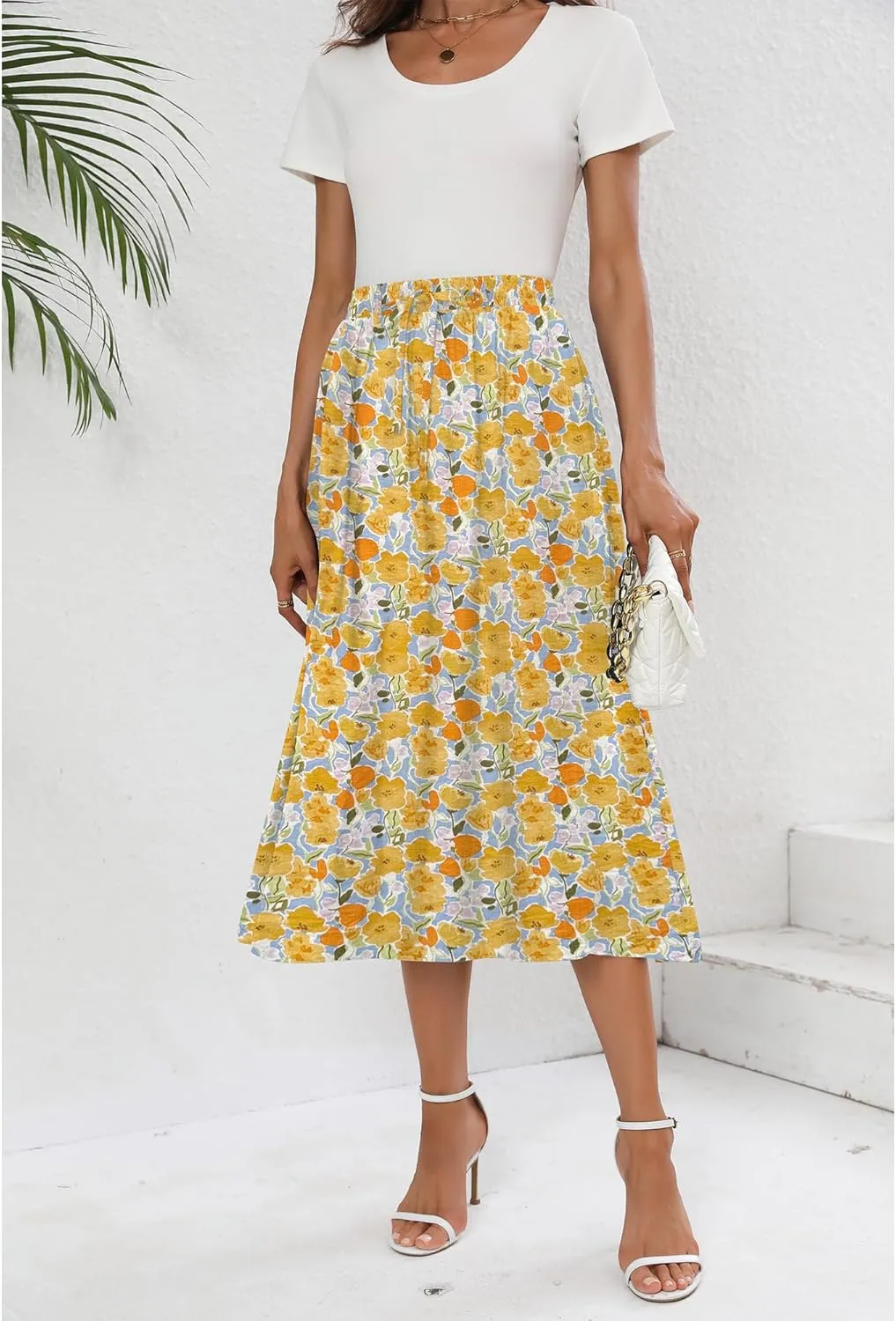 Summer Skirts with Pockets 2025 Boho Midi Length Skirt High Waisted Beach Cover Up for Women Trendy(S-2XL)