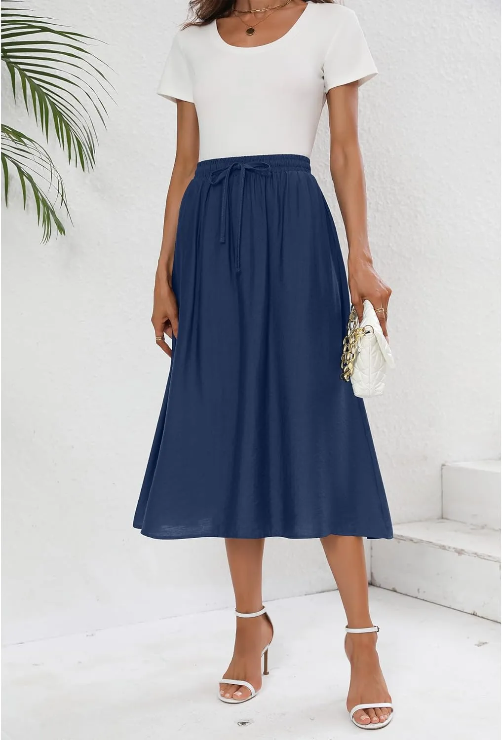 Summer Skirts with Pockets 2025 Boho Midi Length Skirt High Waisted Beach Cover Up for Women Trendy(S-2XL)