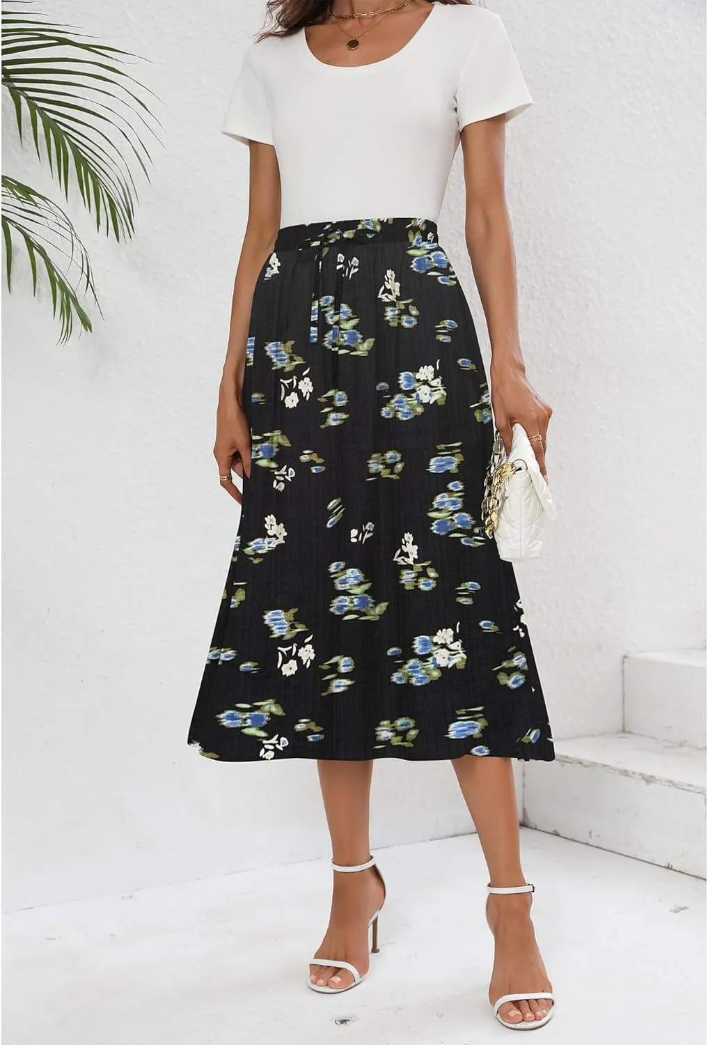 Summer Skirts with Pockets 2025 Boho Midi Length Skirt High Waisted Beach Cover Up for Women Trendy(S-2XL)