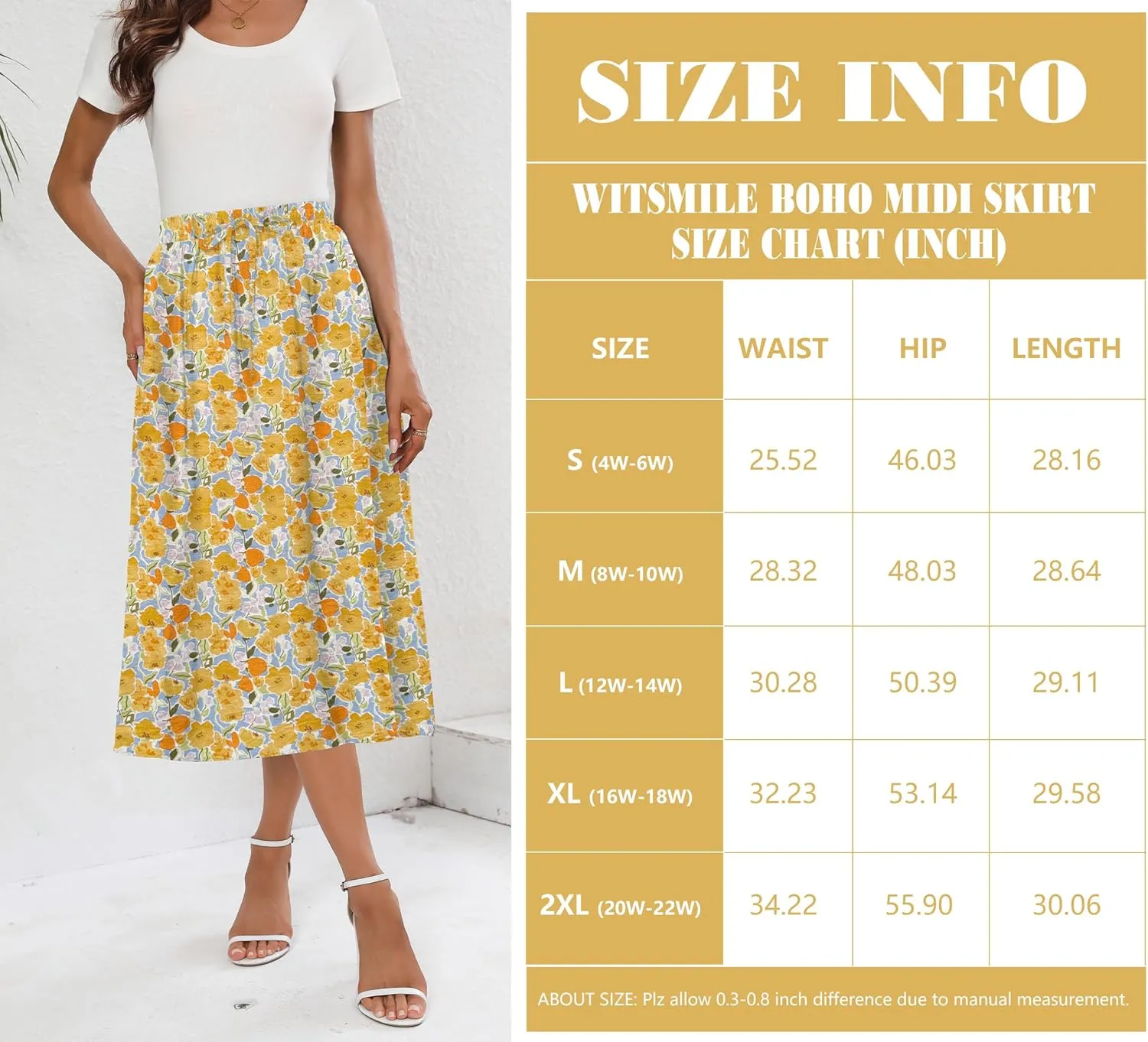 Summer Skirts with Pockets 2025 Boho Midi Length Skirt High Waisted Beach Cover Up for Women Trendy(S-2XL)