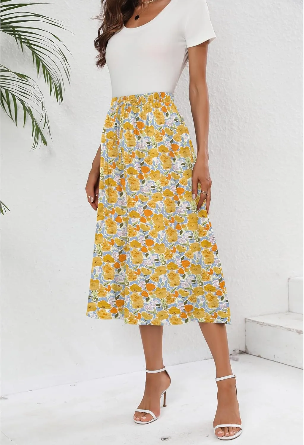 Summer Skirts with Pockets 2025 Boho Midi Length Skirt High Waisted Beach Cover Up for Women Trendy(S-2XL)
