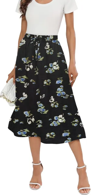 Summer Skirts with Pockets 2025 Boho Midi Length Skirt High Waisted Beach Cover Up for Women Trendy(S-2XL)