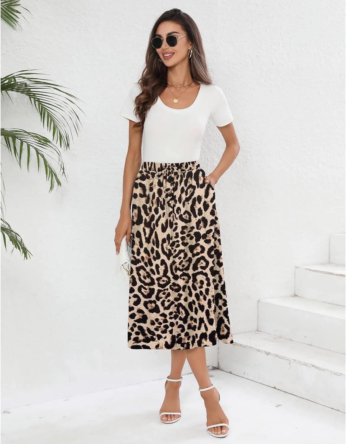 Summer Skirts with Pockets 2025 Boho Midi Length Skirt High Waisted Beach Cover Up for Women Trendy(S-2XL)
