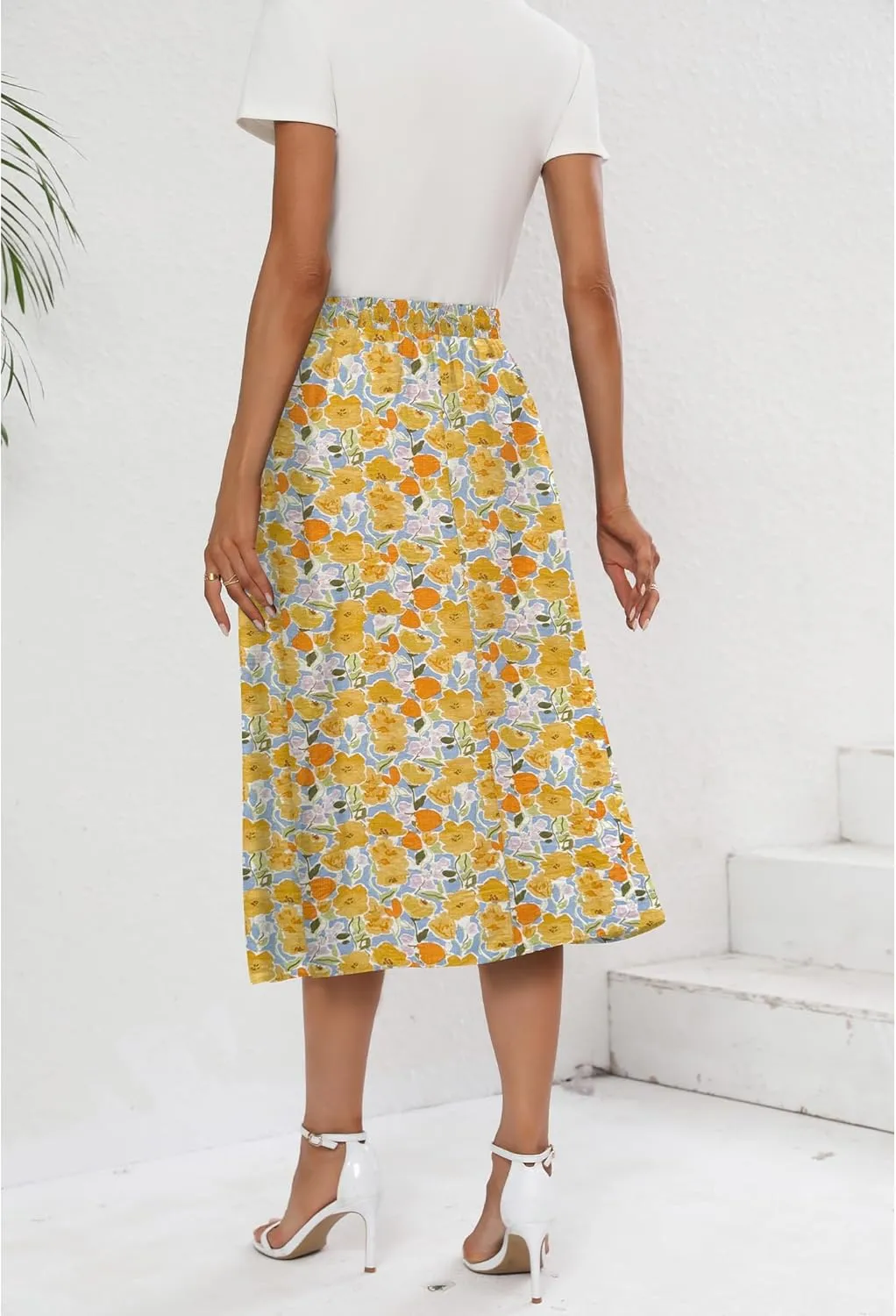Summer Skirts with Pockets 2025 Boho Midi Length Skirt High Waisted Beach Cover Up for Women Trendy(S-2XL)