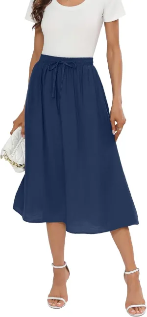 Summer Skirts with Pockets 2025 Boho Midi Length Skirt High Waisted Beach Cover Up for Women Trendy(S-2XL)