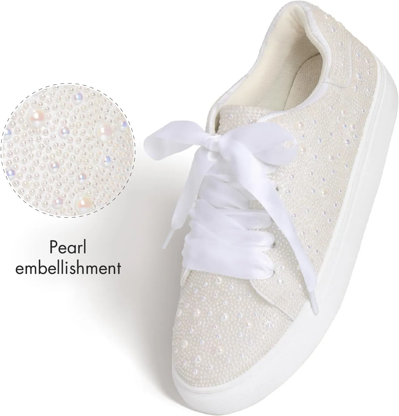 Suokdil Sparkle Rhinestone Sneakers for Women - Bling Fashion Bedazzled Platform Tennis Shoes - White Glitter Sequin Wedding and Party Shoe