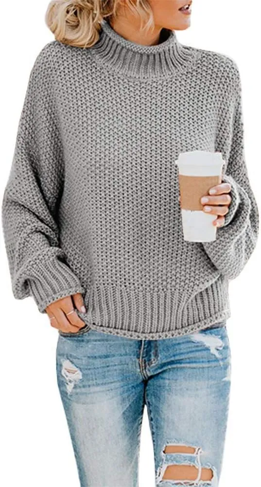 SVALIY Womens Oversized Turtlenecks Sweaters Batwing Long Sleeve Chunky Pullover Knit Jumper