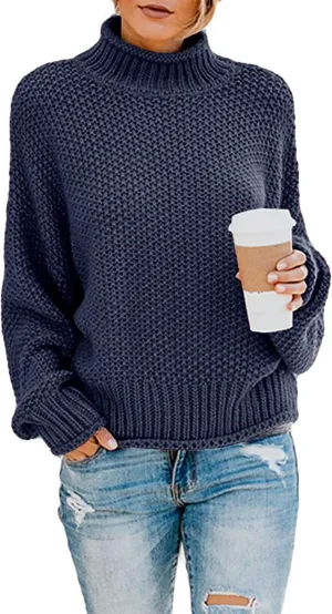 SVALIY Womens Oversized Turtlenecks Sweaters Batwing Long Sleeve Chunky Pullover Knit Jumper
