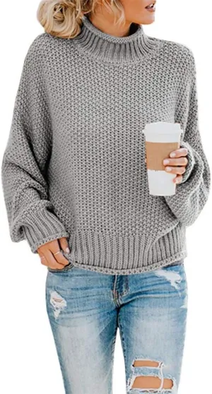 SVALIY Womens Oversized Turtlenecks Sweaters Batwing Long Sleeve Chunky Pullover Knit Jumper