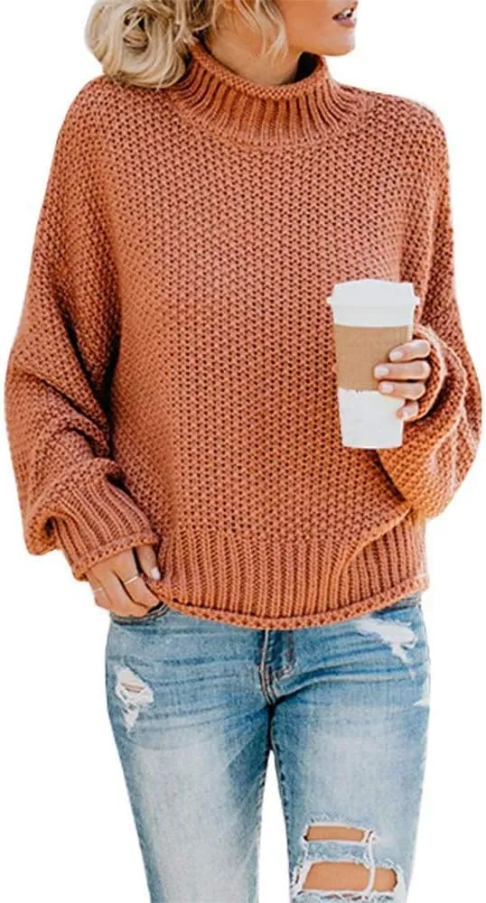SVALIY Womens Oversized Turtlenecks Sweaters Batwing Long Sleeve Chunky Pullover Knit Jumper