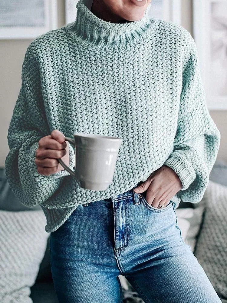 SVALIY Womens Oversized Turtlenecks Sweaters Batwing Long Sleeve Chunky Pullover Knit Jumper